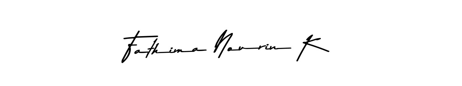 The best way (Asem Kandis PERSONAL USE) to make a short signature is to pick only two or three words in your name. The name Fathima Nourin K include a total of six letters. For converting this name. Fathima Nourin K signature style 9 images and pictures png