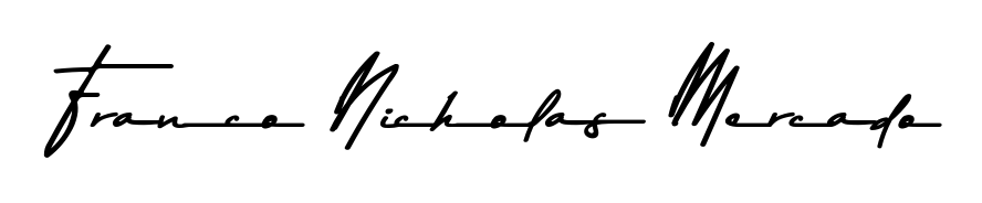 You should practise on your own different ways (Asem Kandis PERSONAL USE) to write your name (Franco Nicholas Mercado) in signature. Don't let someone else do it for you. Franco Nicholas Mercado signature style 9 images and pictures png