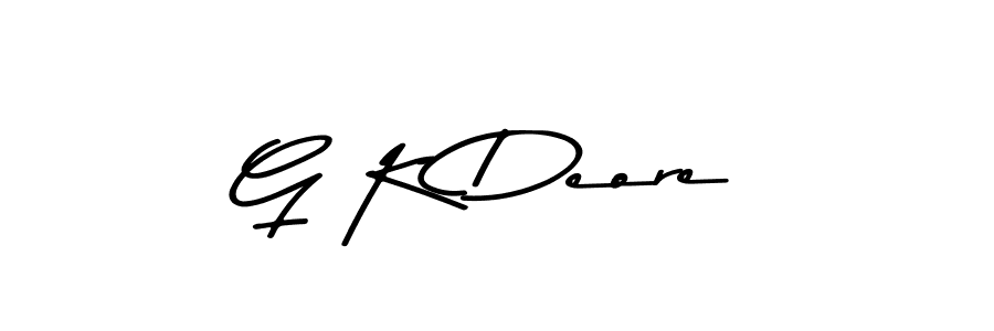 How to make G K Deore name signature. Use Asem Kandis PERSONAL USE style for creating short signs online. This is the latest handwritten sign. G K Deore signature style 9 images and pictures png