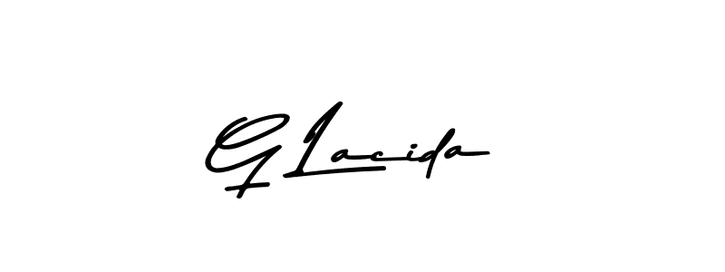 How to make G Lacida name signature. Use Asem Kandis PERSONAL USE style for creating short signs online. This is the latest handwritten sign. G Lacida signature style 9 images and pictures png