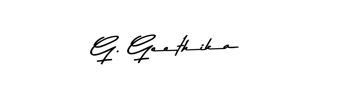 How to make G. Geethika name signature. Use Asem Kandis PERSONAL USE style for creating short signs online. This is the latest handwritten sign. G. Geethika signature style 9 images and pictures png