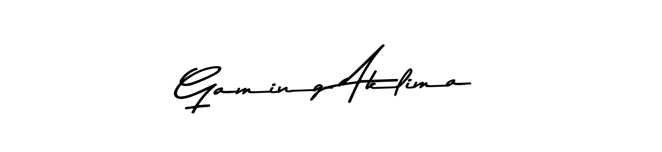 Create a beautiful signature design for name Gaming Aklima. With this signature (Asem Kandis PERSONAL USE) fonts, you can make a handwritten signature for free. Gaming Aklima signature style 9 images and pictures png