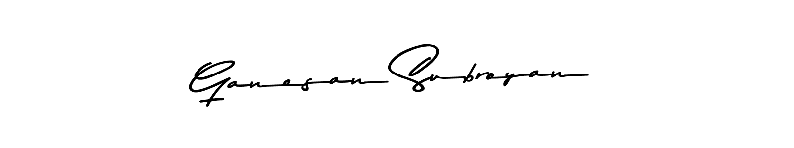 The best way (Asem Kandis PERSONAL USE) to make a short signature is to pick only two or three words in your name. The name Ganesan Subroyan include a total of six letters. For converting this name. Ganesan Subroyan signature style 9 images and pictures png