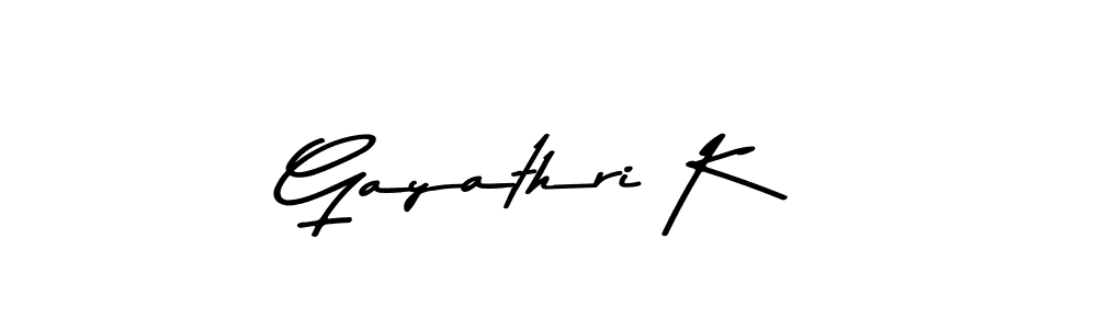Make a beautiful signature design for name Gayathri K. With this signature (Asem Kandis PERSONAL USE) style, you can create a handwritten signature for free. Gayathri K signature style 9 images and pictures png
