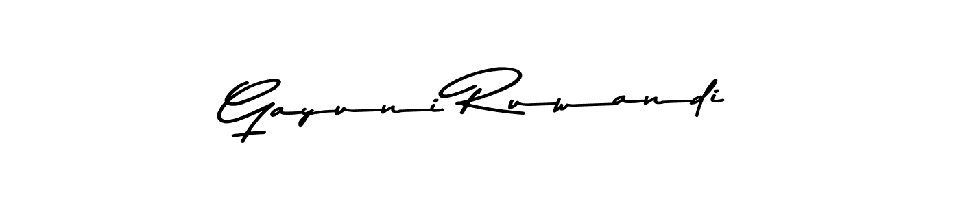 Create a beautiful signature design for name Gayuni Ruwandi. With this signature (Asem Kandis PERSONAL USE) fonts, you can make a handwritten signature for free. Gayuni Ruwandi signature style 9 images and pictures png