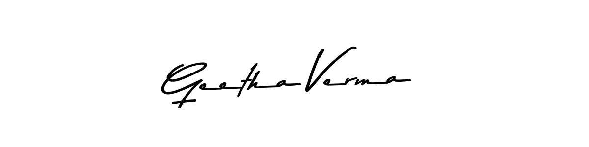 Create a beautiful signature design for name Geetha Verma. With this signature (Asem Kandis PERSONAL USE) fonts, you can make a handwritten signature for free. Geetha Verma signature style 9 images and pictures png