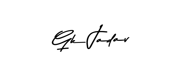 How to make Gk Jadav name signature. Use Asem Kandis PERSONAL USE style for creating short signs online. This is the latest handwritten sign. Gk Jadav signature style 9 images and pictures png