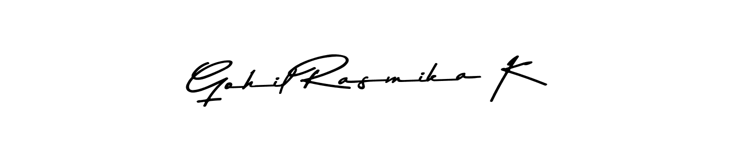 How to make Gohil Rasmika K name signature. Use Asem Kandis PERSONAL USE style for creating short signs online. This is the latest handwritten sign. Gohil Rasmika K signature style 9 images and pictures png