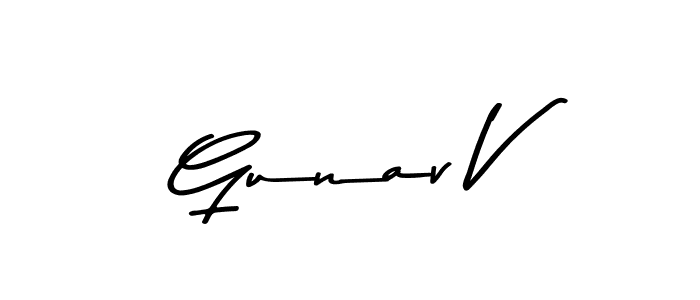 Make a beautiful signature design for name Gunav V. With this signature (Asem Kandis PERSONAL USE) style, you can create a handwritten signature for free. Gunav V signature style 9 images and pictures png