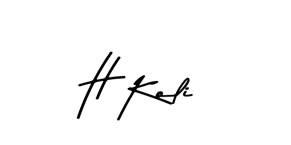 How to make H Koli name signature. Use Asem Kandis PERSONAL USE style for creating short signs online. This is the latest handwritten sign. H Koli signature style 9 images and pictures png
