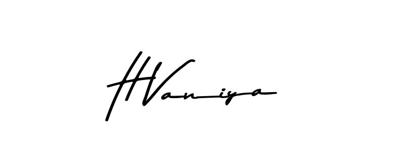 How to make H Vaniya name signature. Use Asem Kandis PERSONAL USE style for creating short signs online. This is the latest handwritten sign. H Vaniya signature style 9 images and pictures png