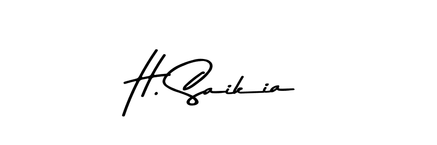 How to make H. Saikia name signature. Use Asem Kandis PERSONAL USE style for creating short signs online. This is the latest handwritten sign. H. Saikia signature style 9 images and pictures png