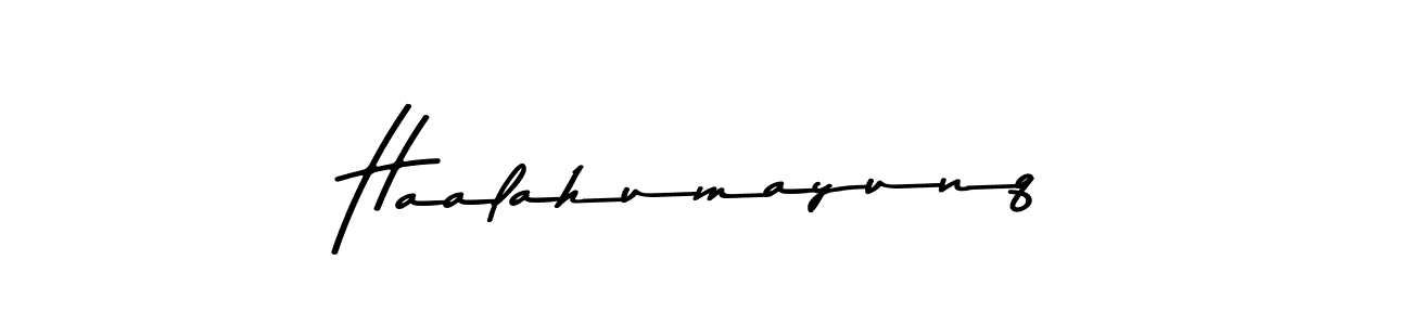 How to make Haalahumayunq name signature. Use Asem Kandis PERSONAL USE style for creating short signs online. This is the latest handwritten sign. Haalahumayunq signature style 9 images and pictures png