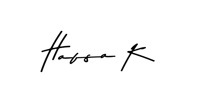 How to make Hafsa K name signature. Use Asem Kandis PERSONAL USE style for creating short signs online. This is the latest handwritten sign. Hafsa K signature style 9 images and pictures png