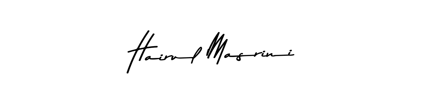 Create a beautiful signature design for name Hairul Masrini. With this signature (Asem Kandis PERSONAL USE) fonts, you can make a handwritten signature for free. Hairul Masrini signature style 9 images and pictures png