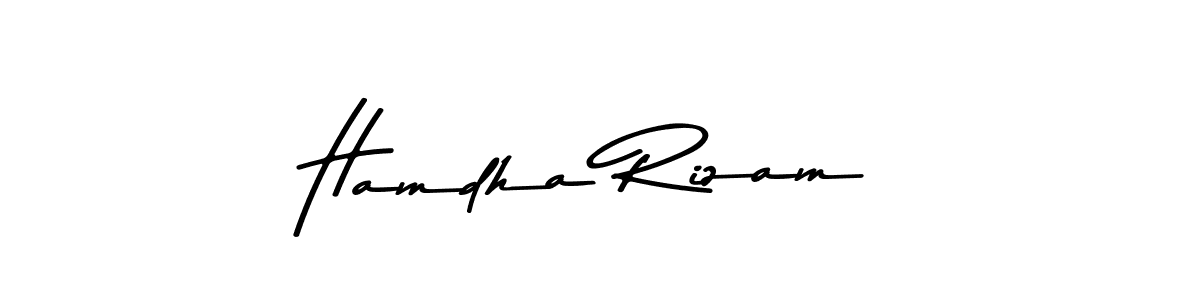 The best way (Asem Kandis PERSONAL USE) to make a short signature is to pick only two or three words in your name. The name Hamdha Rizam include a total of six letters. For converting this name. Hamdha Rizam signature style 9 images and pictures png