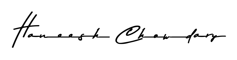 A timeless handwritten aesthetic for Haneesh Chowdary. The Asem Kandis PERSONAL USE font gives your signature a handcrafted feel with natural curves. Haneesh Chowdary signature style 9 images and pictures png