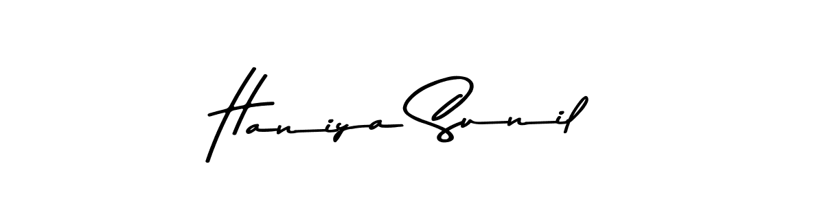 Also You can easily find your signature by using the search form. We will create Haniya Sunil name handwritten signature images for you free of cost using Asem Kandis PERSONAL USE sign style. Haniya Sunil signature style 9 images and pictures png