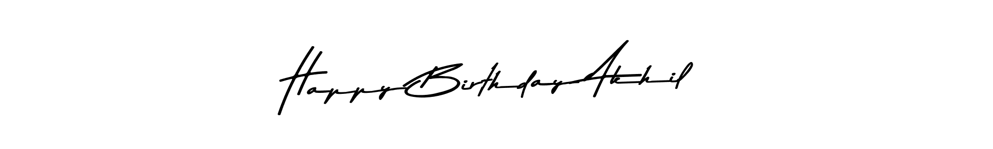 How to make Happy Birthday Akhil name signature. Use Asem Kandis PERSONAL USE style for creating short signs online. This is the latest handwritten sign. Happy Birthday Akhil signature style 9 images and pictures png