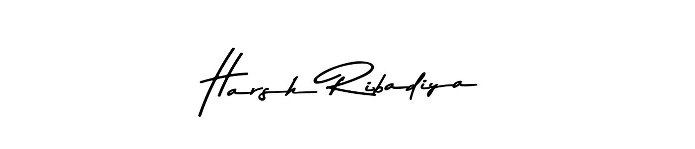 How to make Harsh Ribadiya name signature. Use Asem Kandis PERSONAL USE style for creating short signs online. This is the latest handwritten sign. Harsh Ribadiya signature style 9 images and pictures png