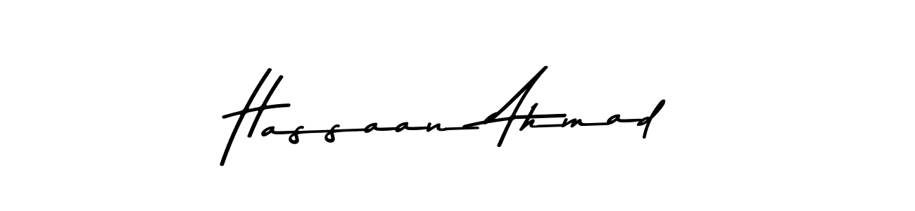 Make a beautiful signature design for name Hassaan Ahmad. With this signature (Asem Kandis PERSONAL USE) style, you can create a handwritten signature for free. Hassaan Ahmad signature style 9 images and pictures png