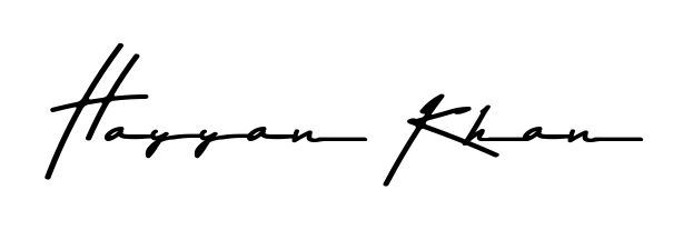 Designed for modern professionals: Hayyan Khan name signature crafted with Asem Kandis PERSONAL USE script. Ready for digital PDF workflows. Hayyan Khan signature style 9 images and pictures png
