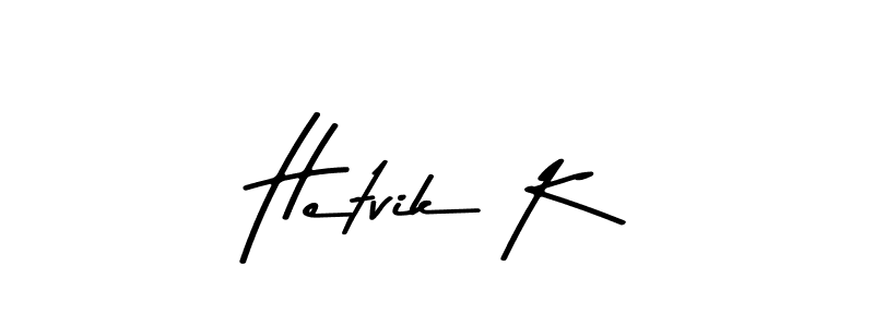 How to make Hetvik K name signature. Use Asem Kandis PERSONAL USE style for creating short signs online. This is the latest handwritten sign. Hetvik K signature style 9 images and pictures png