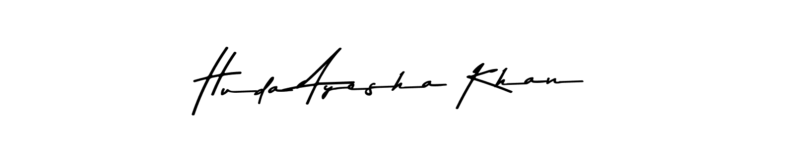 Make a beautiful signature design for name Huda Ayesha Khan. With this signature (Asem Kandis PERSONAL USE) style, you can create a handwritten signature for free. Huda Ayesha Khan signature style 9 images and pictures png