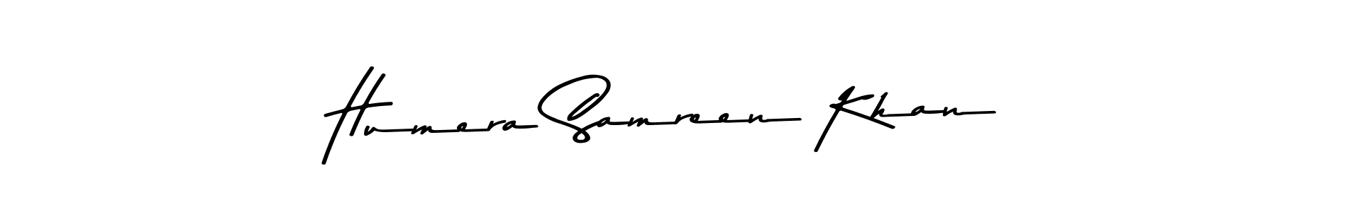 How to make Humera Samreen Khan name signature. Use Asem Kandis PERSONAL USE style for creating short signs online. This is the latest handwritten sign. Humera Samreen Khan signature style 9 images and pictures png