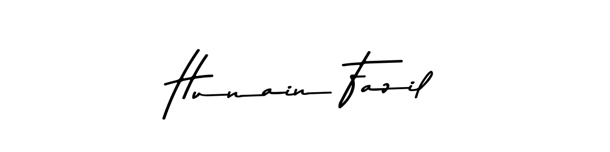 How to make Hunain Fazil name signature. Use Asem Kandis PERSONAL USE style for creating short signs online. This is the latest handwritten sign. Hunain Fazil signature style 9 images and pictures png