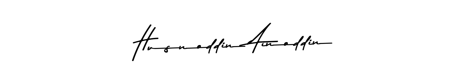 How to make Husnoddin Ainoddin name signature. Use Asem Kandis PERSONAL USE style for creating short signs online. This is the latest handwritten sign. Husnoddin Ainoddin signature style 9 images and pictures png