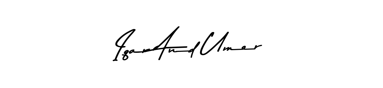 Make a beautiful signature design for name Iqar And Umer. With this signature (Asem Kandis PERSONAL USE) style, you can create a handwritten signature for free. Iqar And Umer signature style 9 images and pictures png