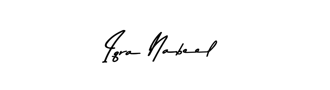 Make a beautiful signature design for name Iqra Nabeel. With this signature (Asem Kandis PERSONAL USE) style, you can create a handwritten signature for free. Iqra Nabeel signature style 9 images and pictures png