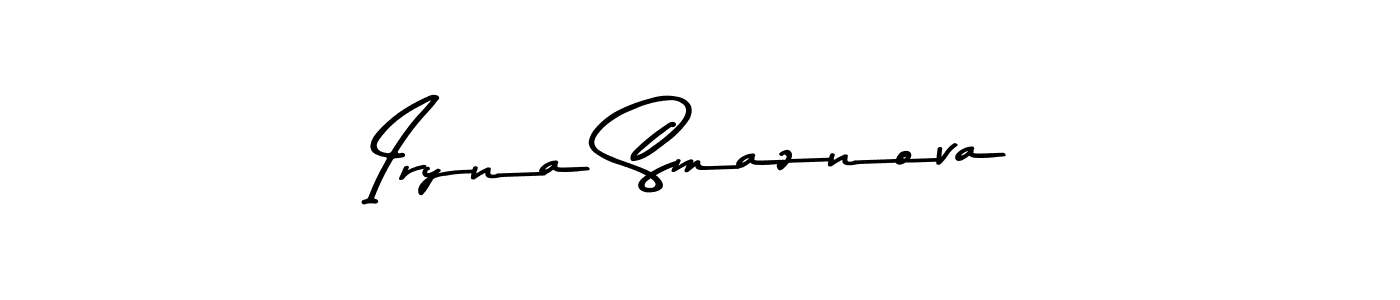 How to make Iryna Smaznova name signature. Use Asem Kandis PERSONAL USE style for creating short signs online. This is the latest handwritten sign. Iryna Smaznova signature style 9 images and pictures png