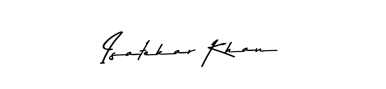 Make a beautiful signature design for name Isatekar Khan. With this signature (Asem Kandis PERSONAL USE) style, you can create a handwritten signature for free. Isatekar Khan signature style 9 images and pictures png