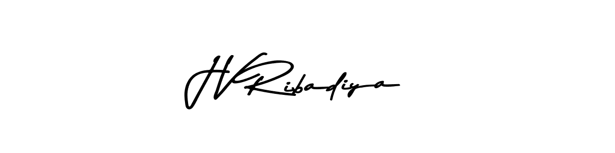 Create a beautiful signature design for name J V Ribadiya. With this signature (Asem Kandis PERSONAL USE) fonts, you can make a handwritten signature for free. J V Ribadiya signature style 9 images and pictures png