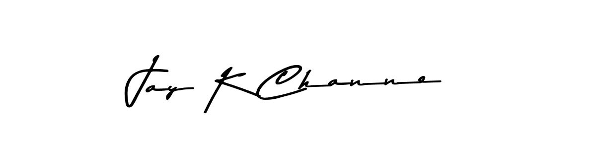 How to make Jay K Channe name signature. Use Asem Kandis PERSONAL USE style for creating short signs online. This is the latest handwritten sign. Jay K Channe signature style 9 images and pictures png