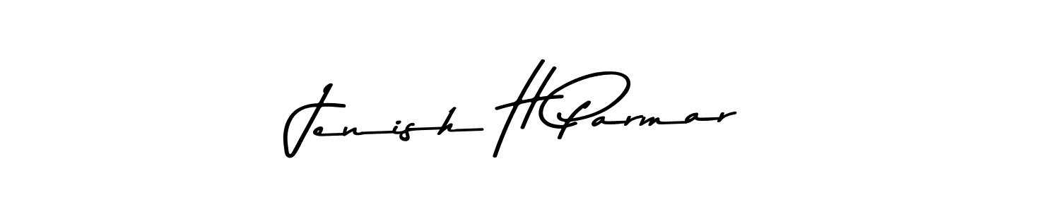 How to make Jenish H Parmar name signature. Use Asem Kandis PERSONAL USE style for creating short signs online. This is the latest handwritten sign. Jenish H Parmar signature style 9 images and pictures png