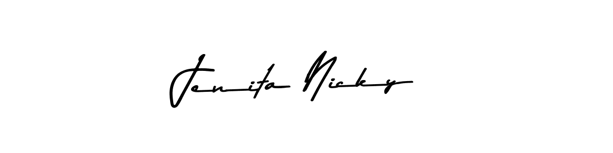 How to make Jenita Nicky name signature. Use Asem Kandis PERSONAL USE style for creating short signs online. This is the latest handwritten sign. Jenita Nicky signature style 9 images and pictures png