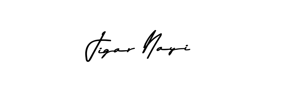 Create a beautiful signature design for name Jigar Nayi. With this signature (Asem Kandis PERSONAL USE) fonts, you can make a handwritten signature for free. Jigar Nayi signature style 9 images and pictures png