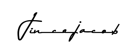 Create your official email sign-off with Jincejacob name in Asem Kandis PERSONAL USE style. Crisp, clean, and perfectly legible across all screens. Jincejacob signature style 9 images and pictures png