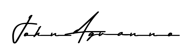 A sleek calligraphic signature for name John Aguanno utilizing Asem Kandis PERSONAL USE styling. Great for adding personal signatures to photos and art. John Aguanno signature style 9 images and pictures png