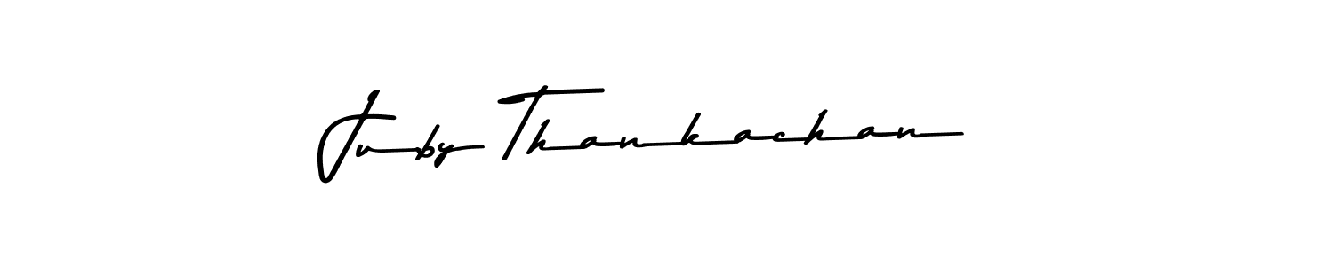 How to make Juby Thankachan name signature. Use Asem Kandis PERSONAL USE style for creating short signs online. This is the latest handwritten sign. Juby Thankachan signature style 9 images and pictures png