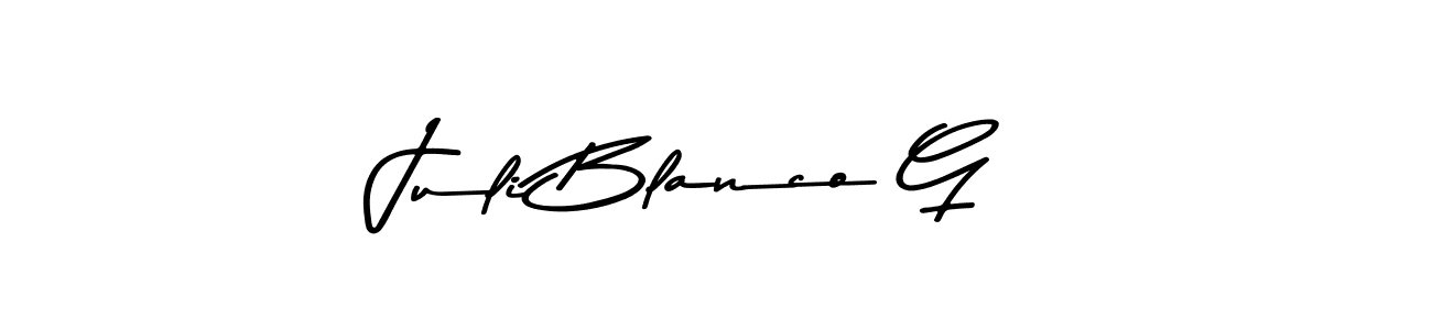 The best way (Asem Kandis PERSONAL USE) to make a short signature is to pick only two or three words in your name. The name Juli Blanco G include a total of six letters. For converting this name. Juli Blanco G signature style 9 images and pictures png