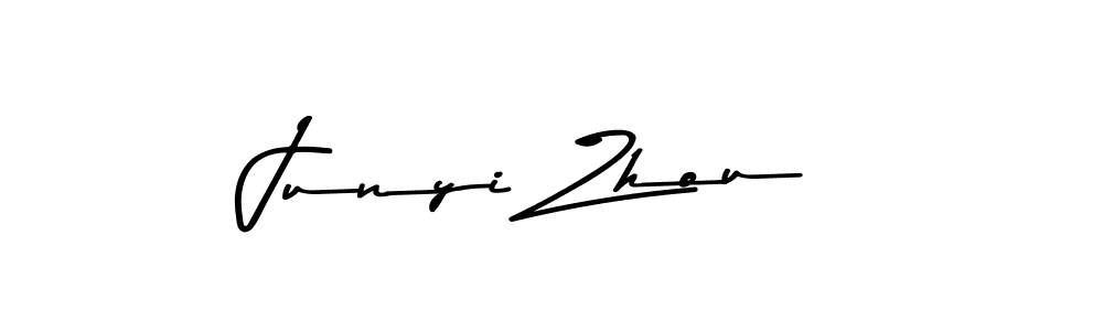 How to make Junyi Zhou name signature. Use Asem Kandis PERSONAL USE style for creating short signs online. This is the latest handwritten sign. Junyi Zhou signature style 9 images and pictures png