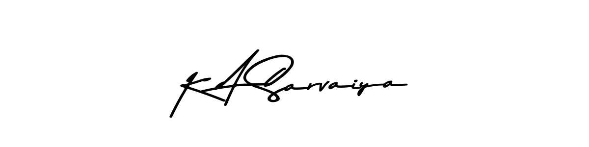How to make K A Sarvaiya name signature. Use Asem Kandis PERSONAL USE style for creating short signs online. This is the latest handwritten sign. K A Sarvaiya signature style 9 images and pictures png