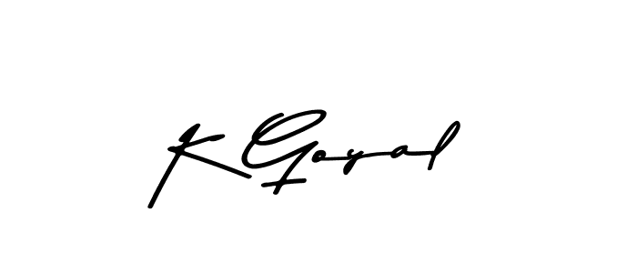 How to make K Goyal name signature. Use Asem Kandis PERSONAL USE style for creating short signs online. This is the latest handwritten sign. K Goyal signature style 9 images and pictures png