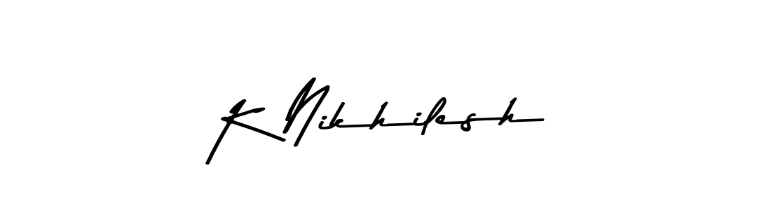 You should practise on your own different ways (Asem Kandis PERSONAL USE) to write your name (K Nikhilesh) in signature. don't let someone else do it for you. K Nikhilesh signature style 9 images and pictures png