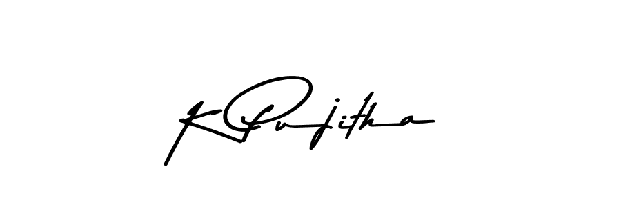 How to make K Pujitha name signature. Use Asem Kandis PERSONAL USE style for creating short signs online. This is the latest handwritten sign. K Pujitha signature style 9 images and pictures png