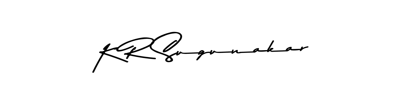 The best way (Asem Kandis PERSONAL USE) to make a short signature is to pick only two or three words in your name. The name K R Sugunakar include a total of six letters. For converting this name. K R Sugunakar signature style 9 images and pictures png